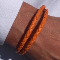 Details about   Mens ladies 5mm Orange leather & stainless steel bracelet by Lyme Bay Art 
